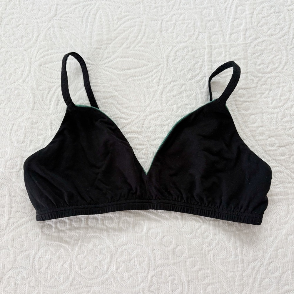 Huha Wireless Modal Triangle Bra Bralette, Black / Green Sz M